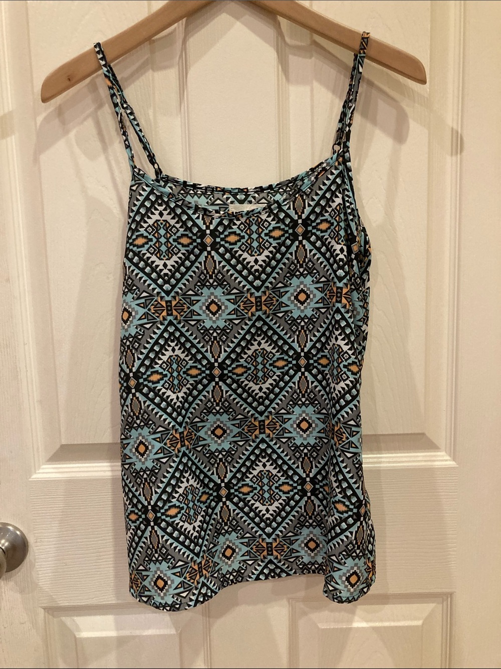 Tulle Light Blue and Black Geometric Print Camisole